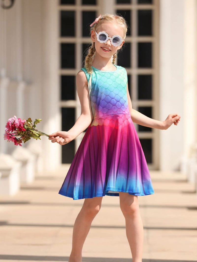 Funnycokid Mermaid Dress Girls 10-12 Years Kids Summer Sleeveless Sundress Clothes Birthday Party Outfit Size 10 12 Twirly - Image 2
